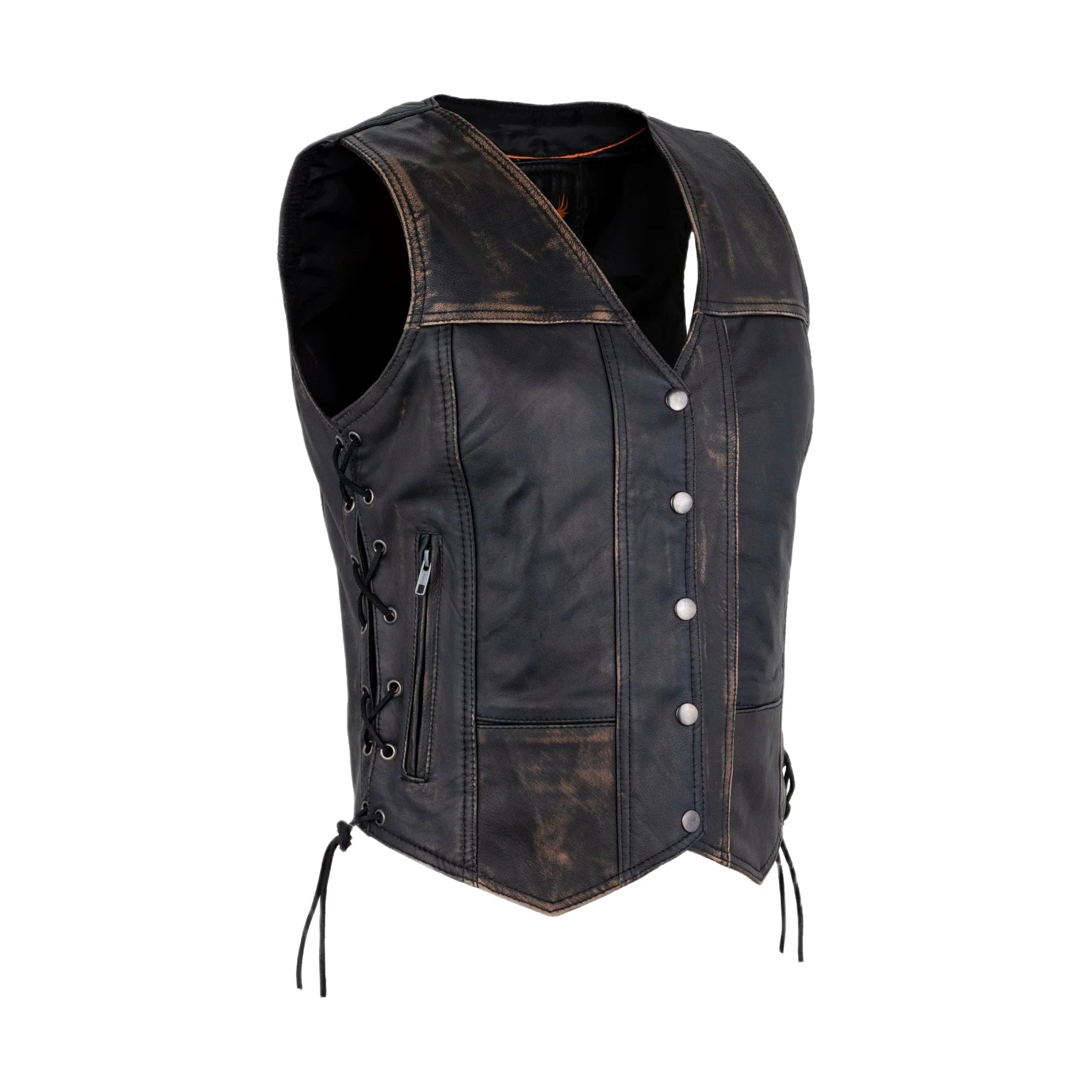 Womens Distressed Brown Naked Cowhide Leather Vest - Image 3