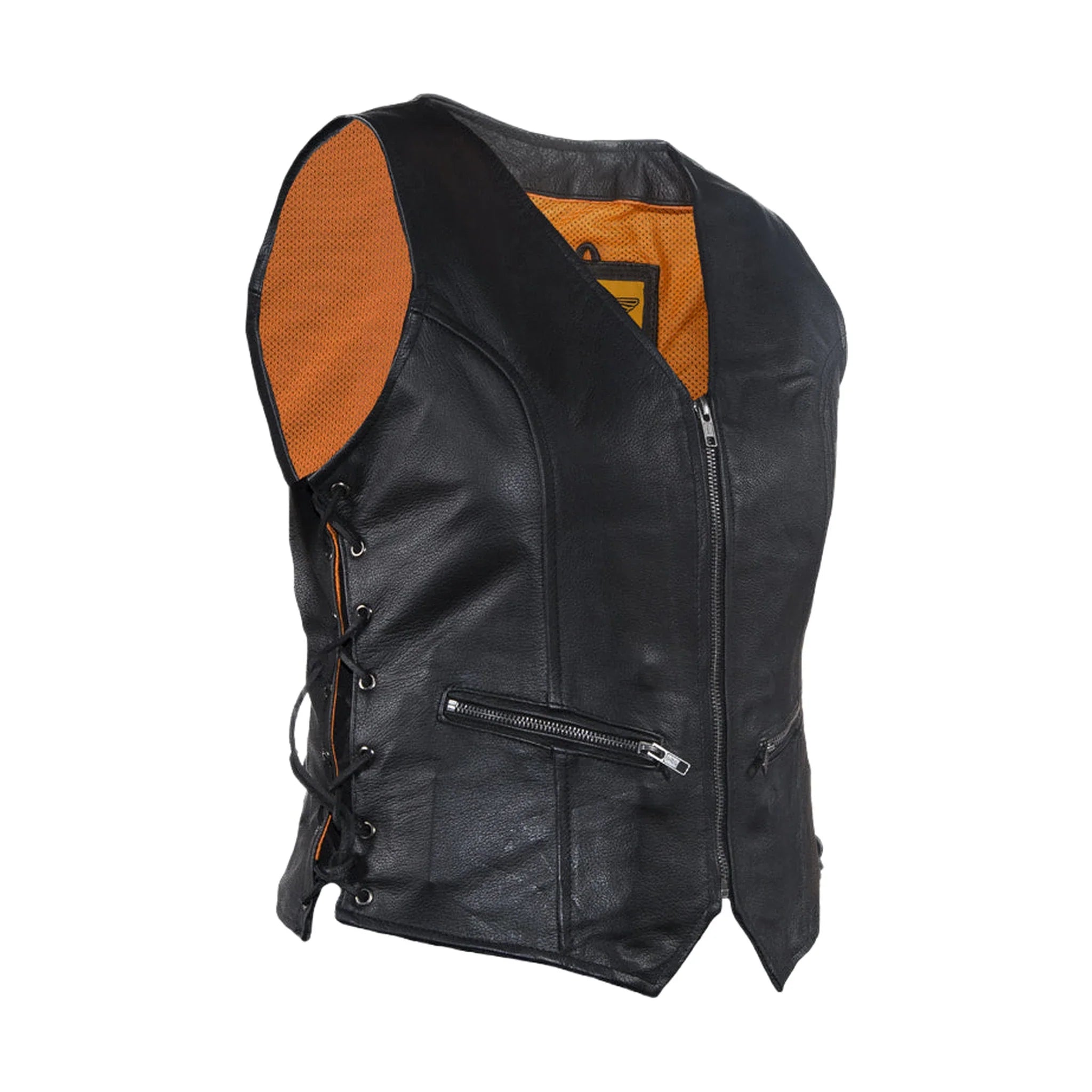 Womens Leather Motorcycle Zip Up Leather Vest With Concealed Carry - Image 3