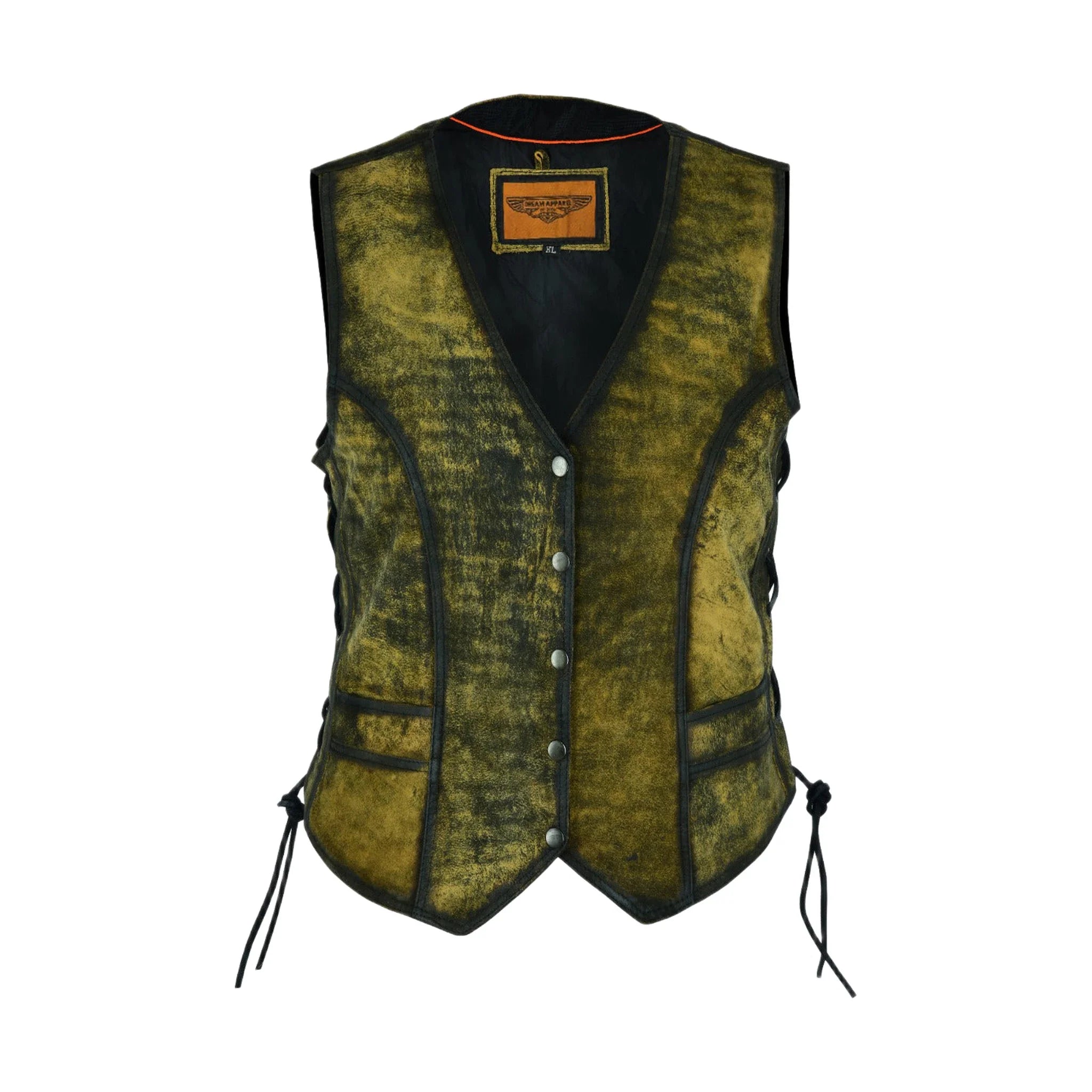 Womens Longer Cut Rub-Off Brown Leather Motorcycle Vest - Image 3