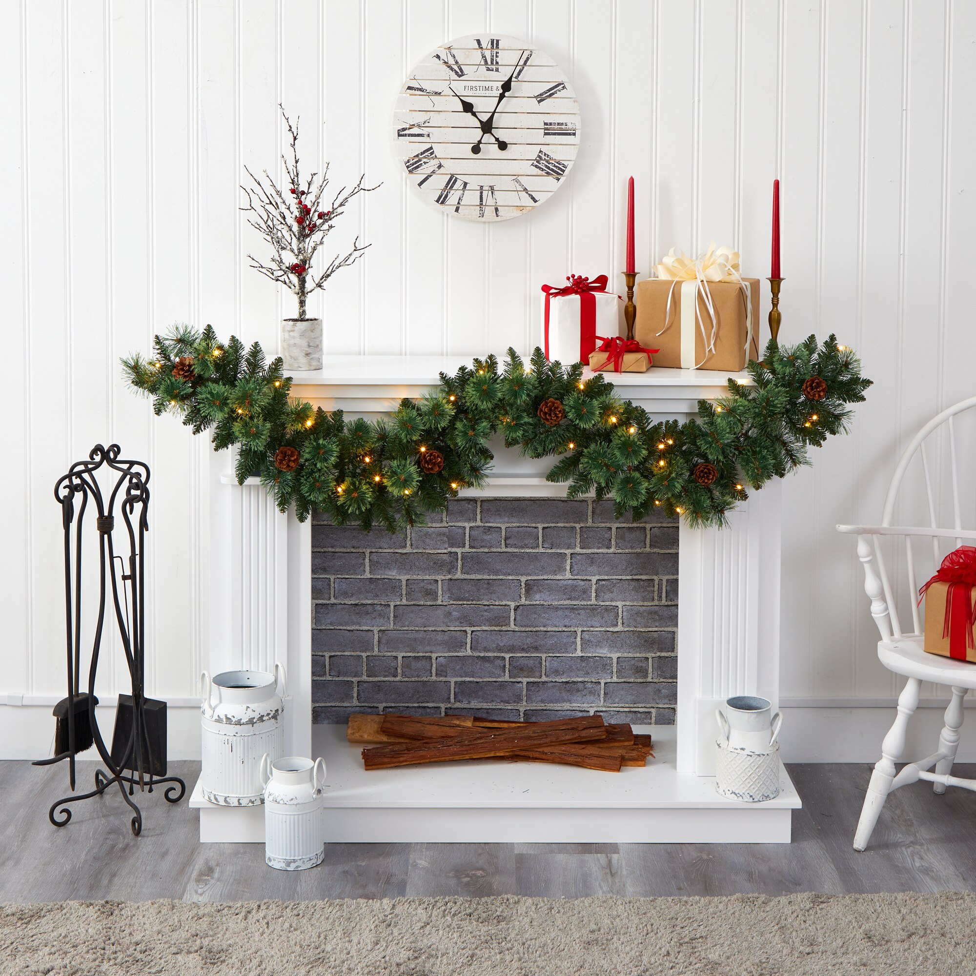 6 Foot White Mountain Pine Artificial Garland with Pinecone Seasonal Decor - Image 4