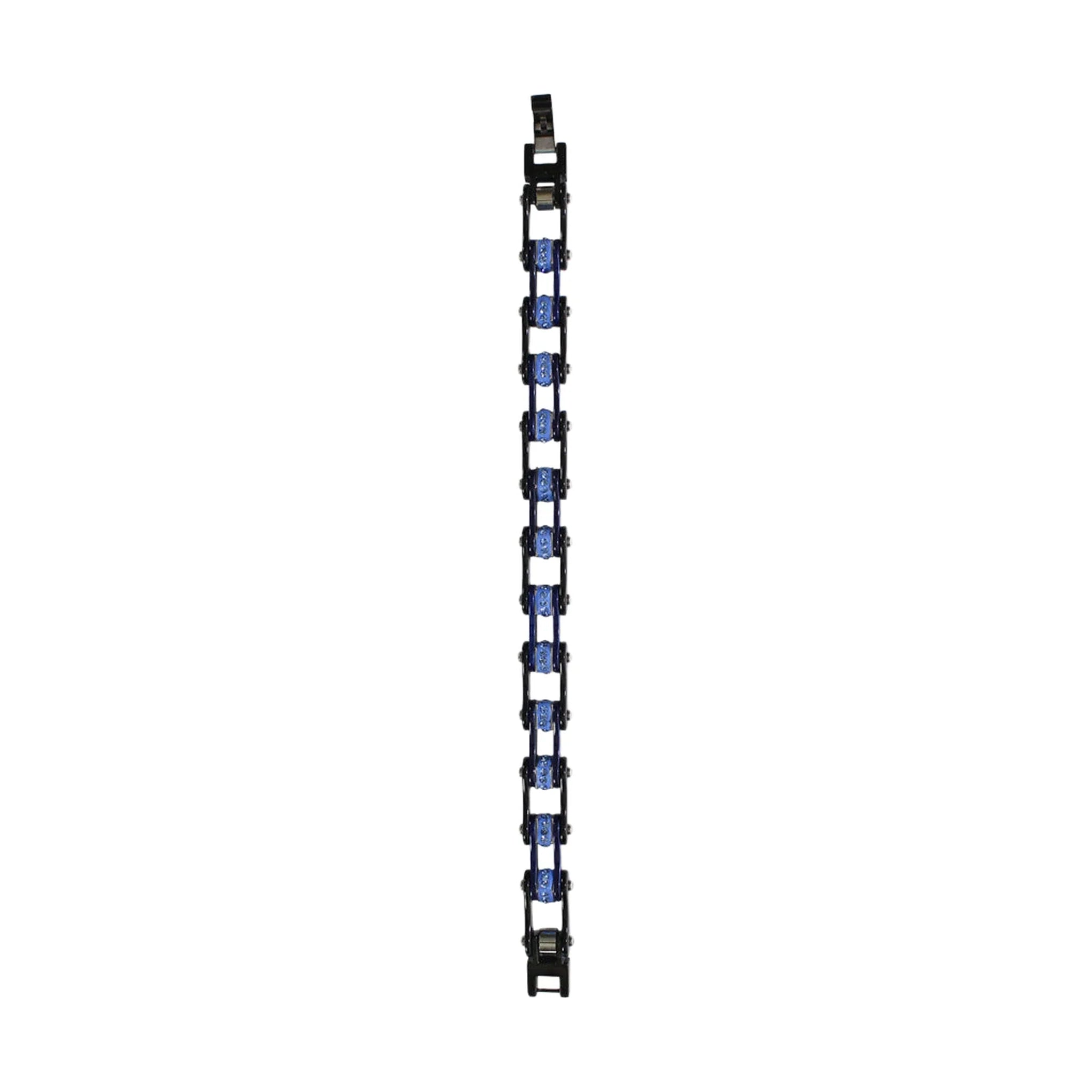 Black On Black Blue Squared Motorcycle Bracelet With Blue Gemstones - Image 4
