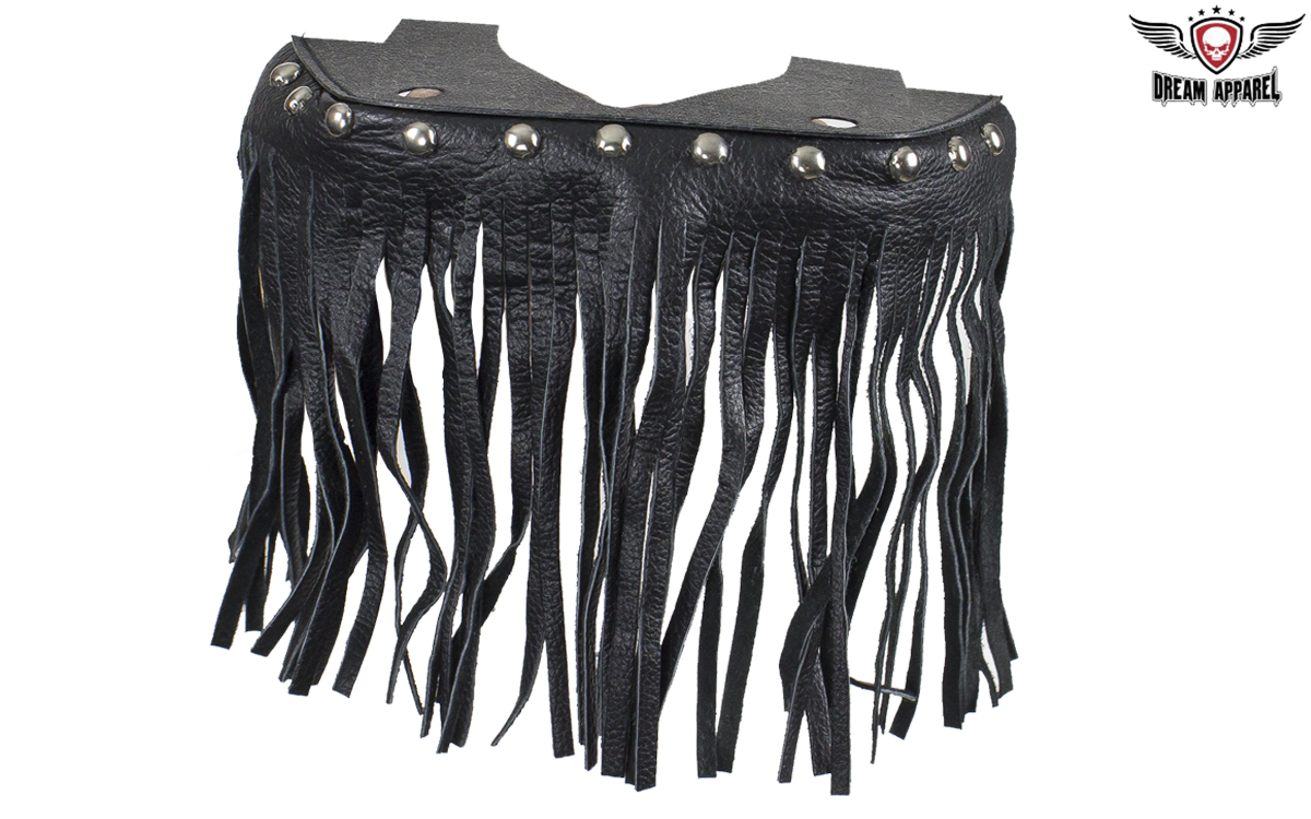 Leather Floor Boards Passenger Black Studded with Fringe 8x4 Inch - Image 4