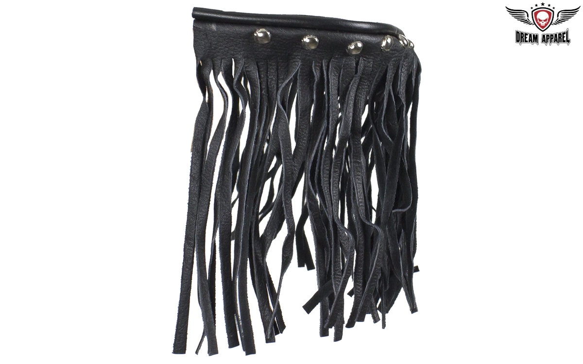 Motorcycle Rider Floor Boards Black Studded Leather 8x4 inch Fringe - Image 4