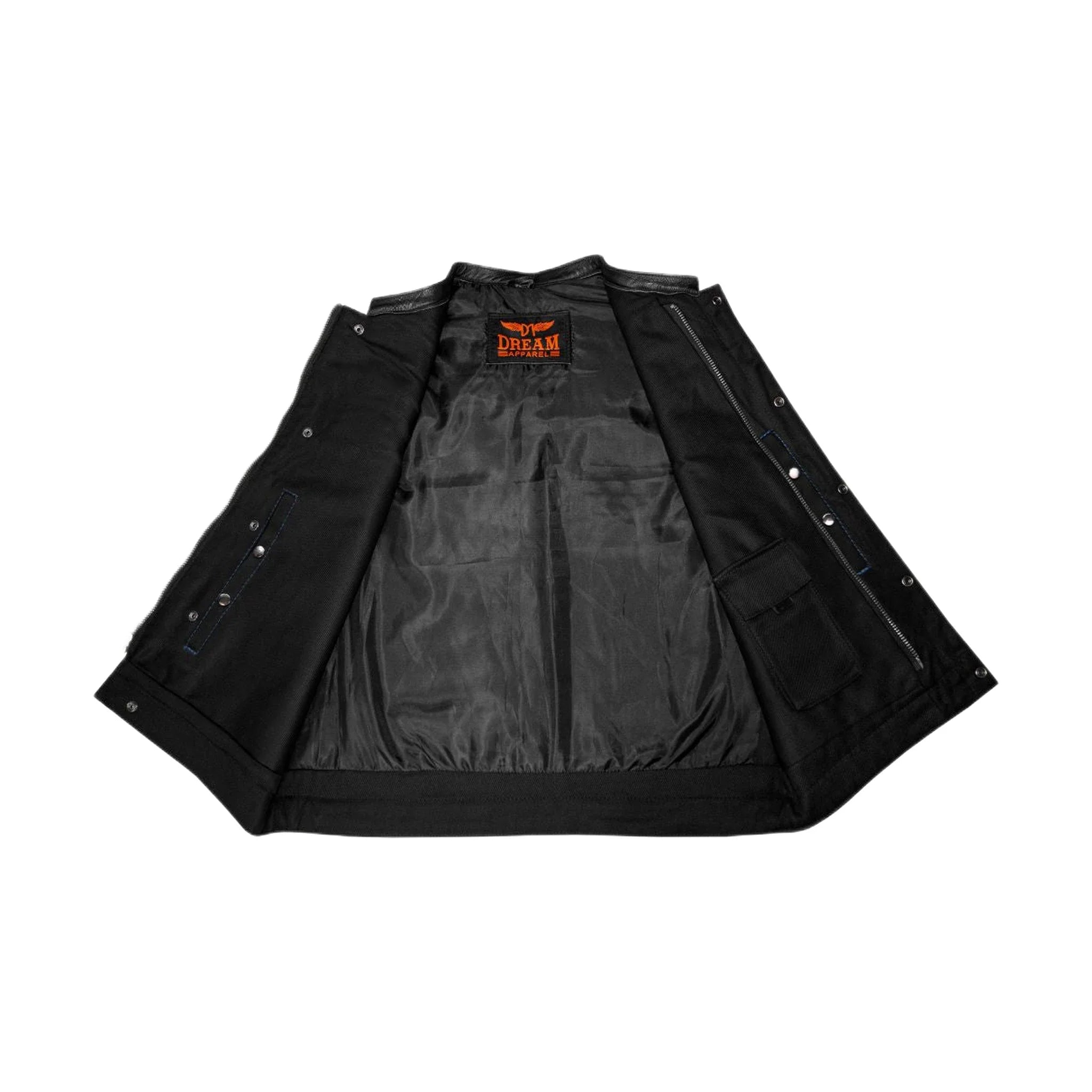 Dream Apparel Mens Black Club Vest Diamond Design Blue Thread Leather & Denim - Image 4