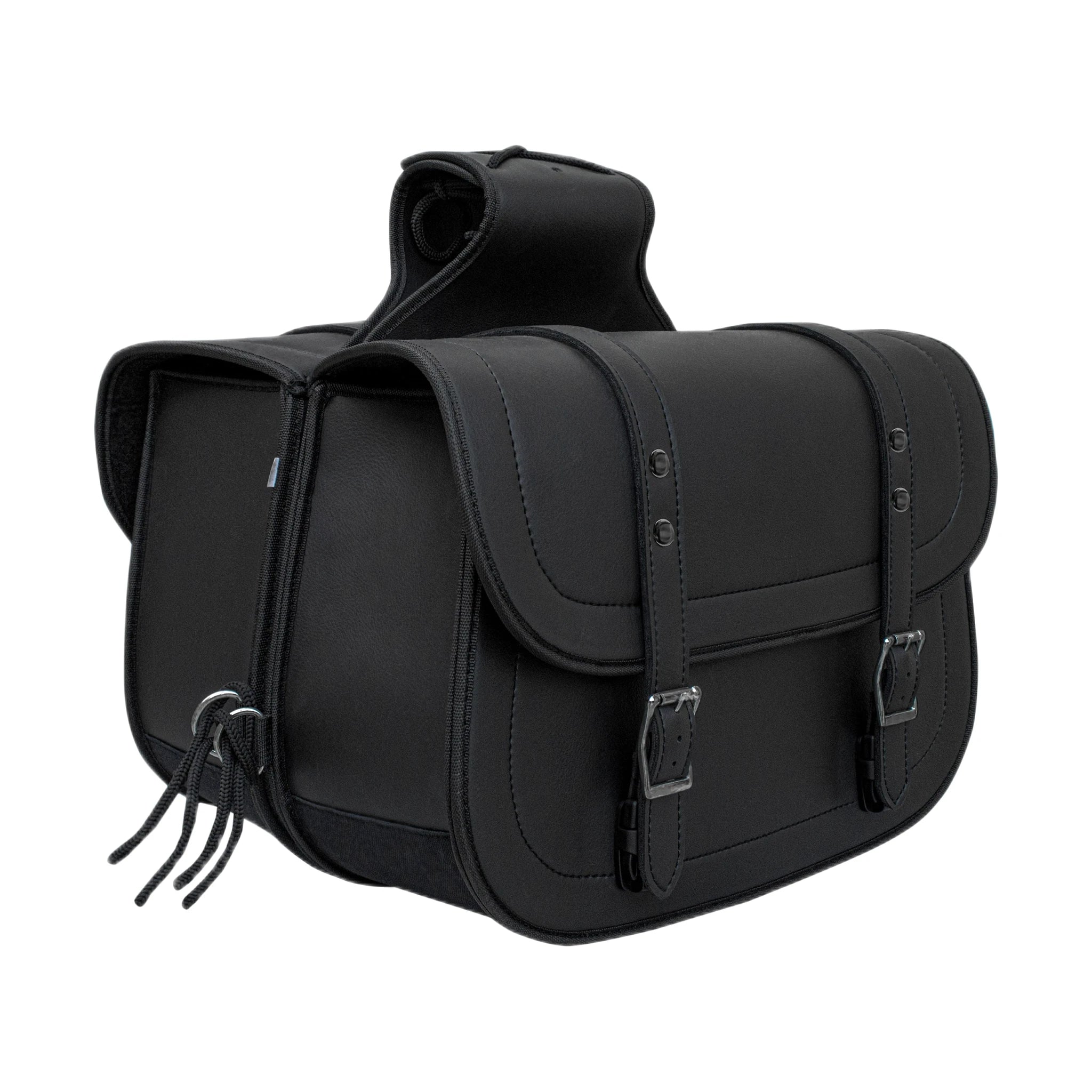 Motorcycle Saddlebag Black PVC Classic Vintage Style, Weather-Resistant - Image 4