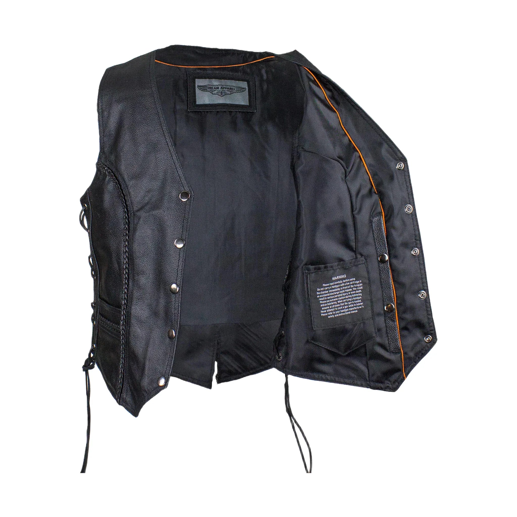 Ladies Cowhide Leather Club Vest Conceal Carry Pockets Side Laces - Image 4
