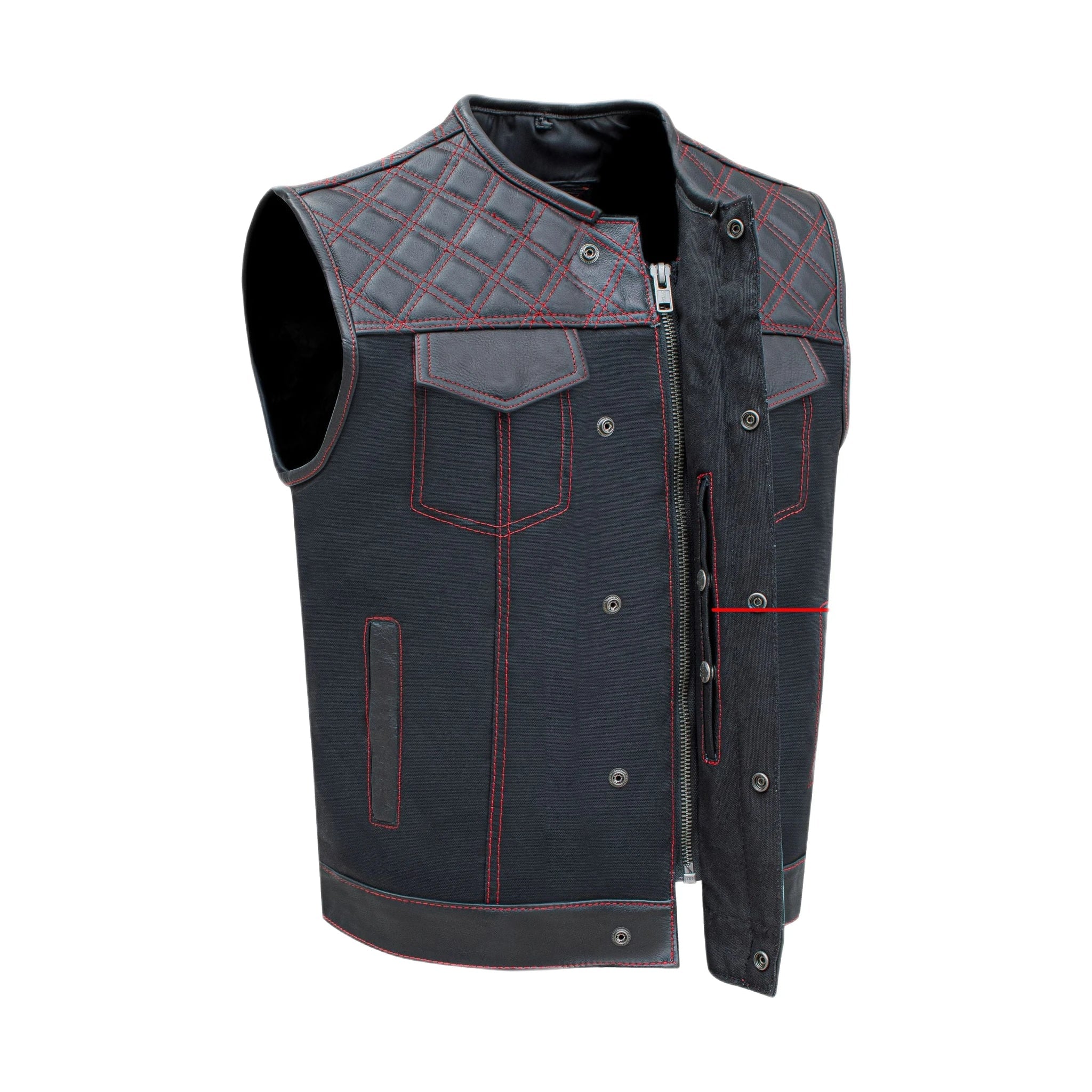 Mens Black Vest Diamond Red - Image 4