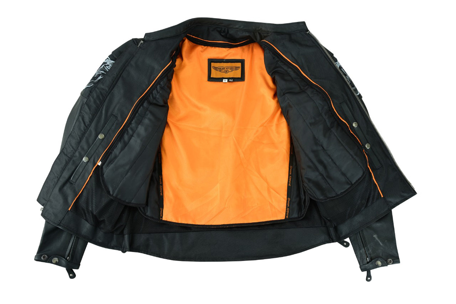 Men's Leather Concealed Carry Racing Jacket with Reflective Skulls Heavy Duty - Image 4