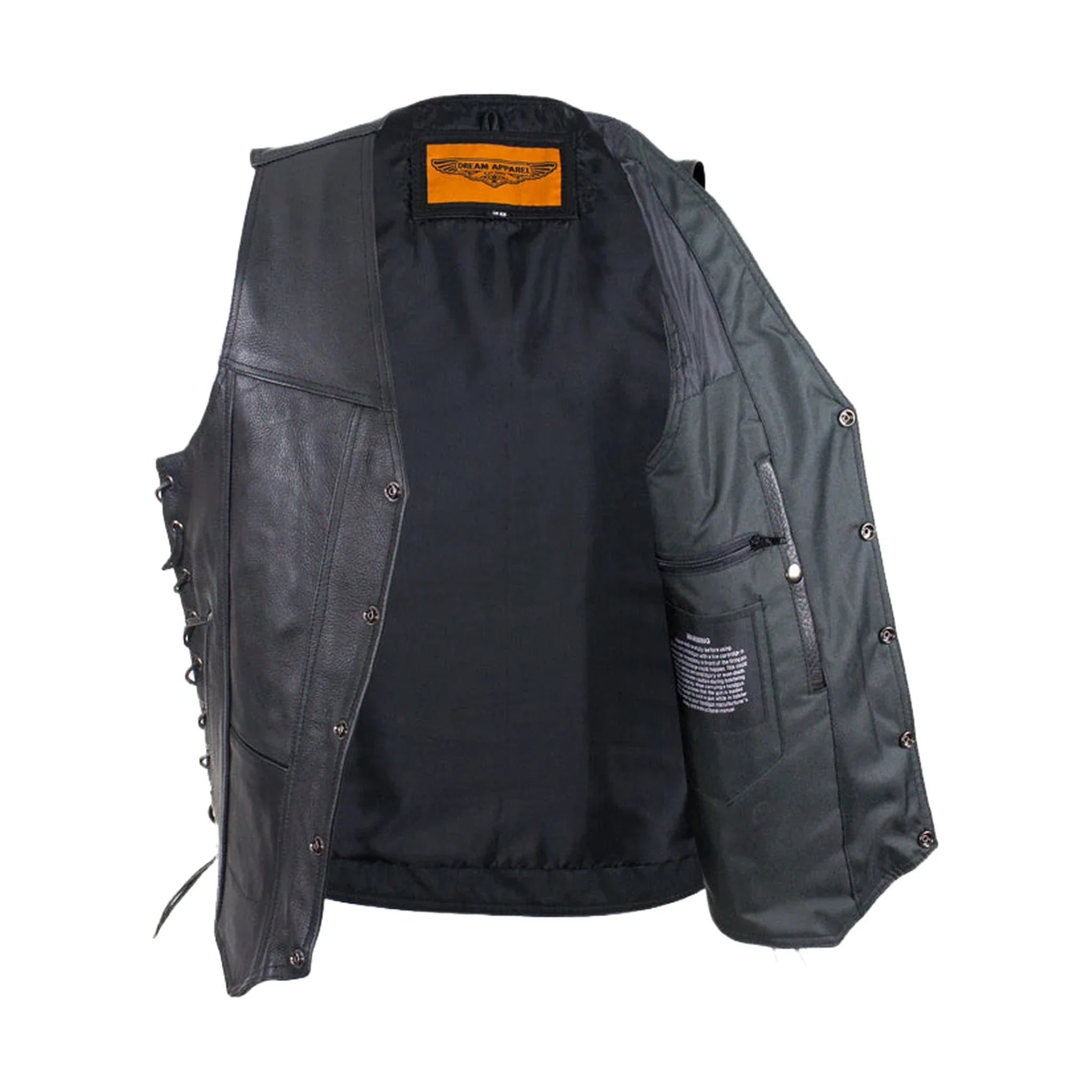 Mens Plain Leather Vest With Gun Pocket - Image 4