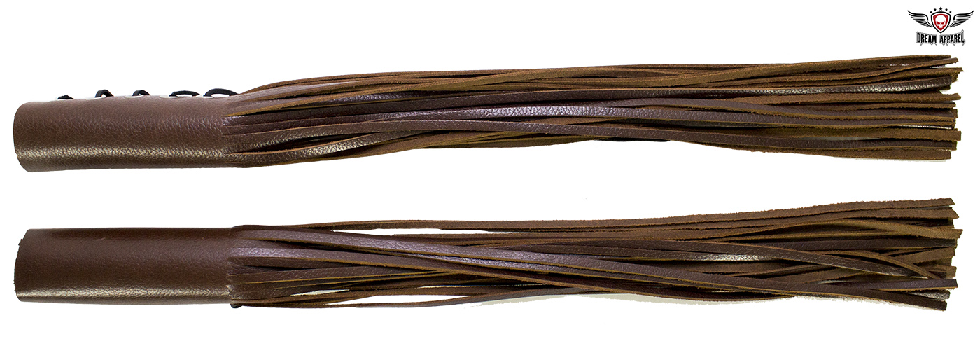 Leather Handlebar Covers Dream Apparel Two-Tone Brown Cowhide with Fringe 22.5 - Image 4