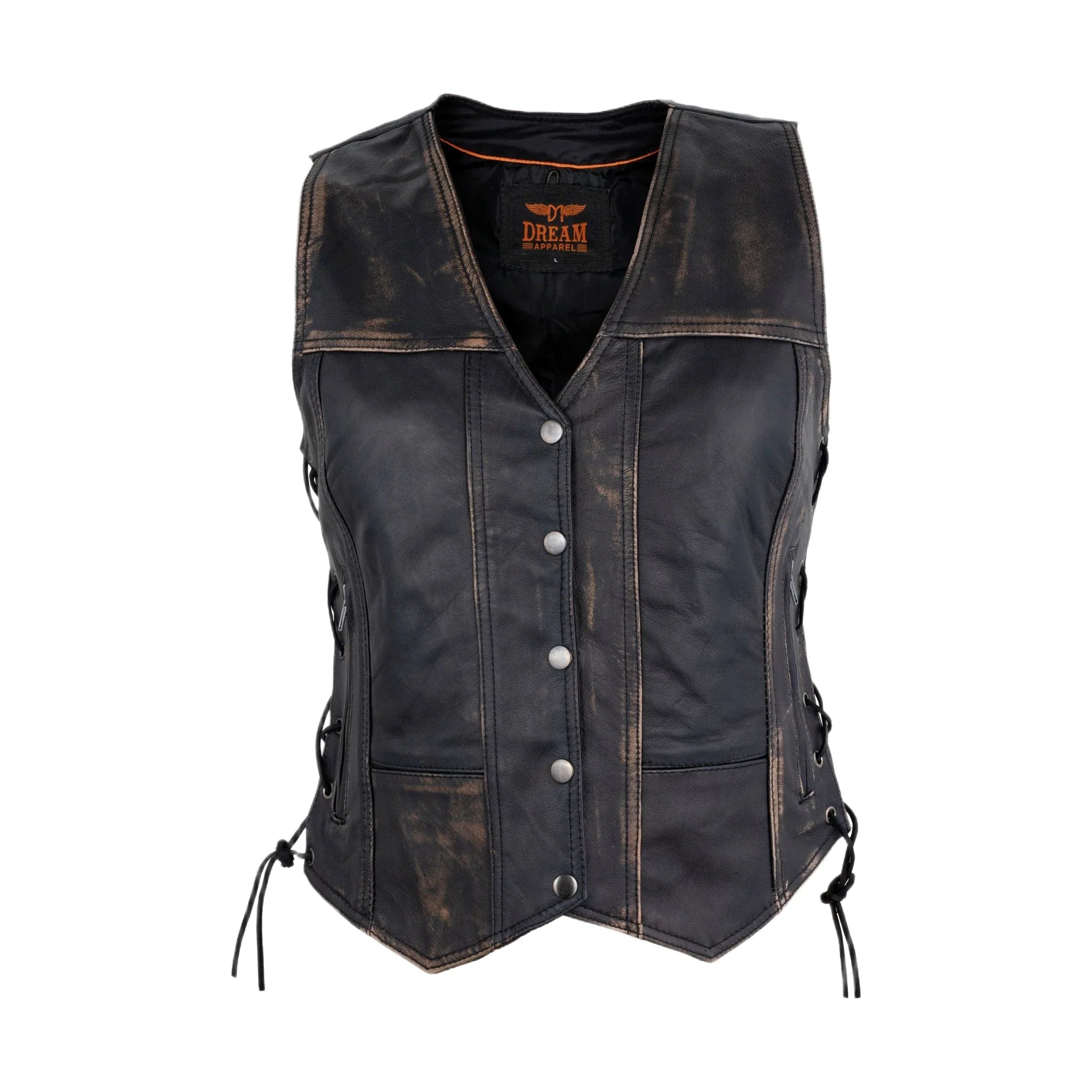 Womens Distressed Brown Naked Cowhide Leather Vest - Image 4