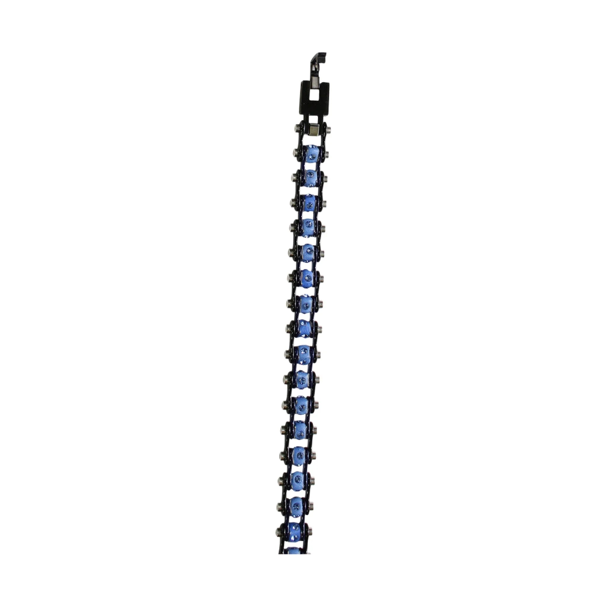Black Chrome and Blue Squared Motorcycle Bracelet With Blue Gemstones - Image 5