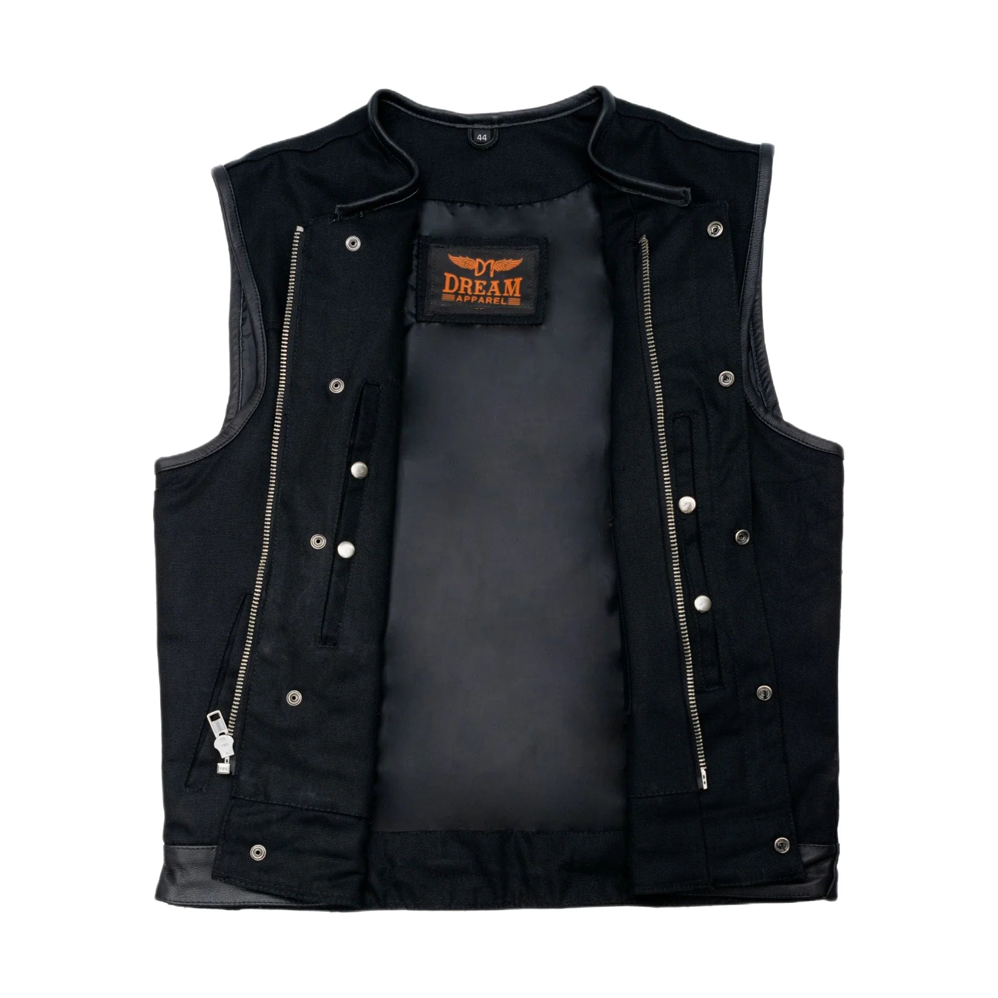 Mens Black Denim Biker Vest With Leather Trims & Front Zipper - Image 5