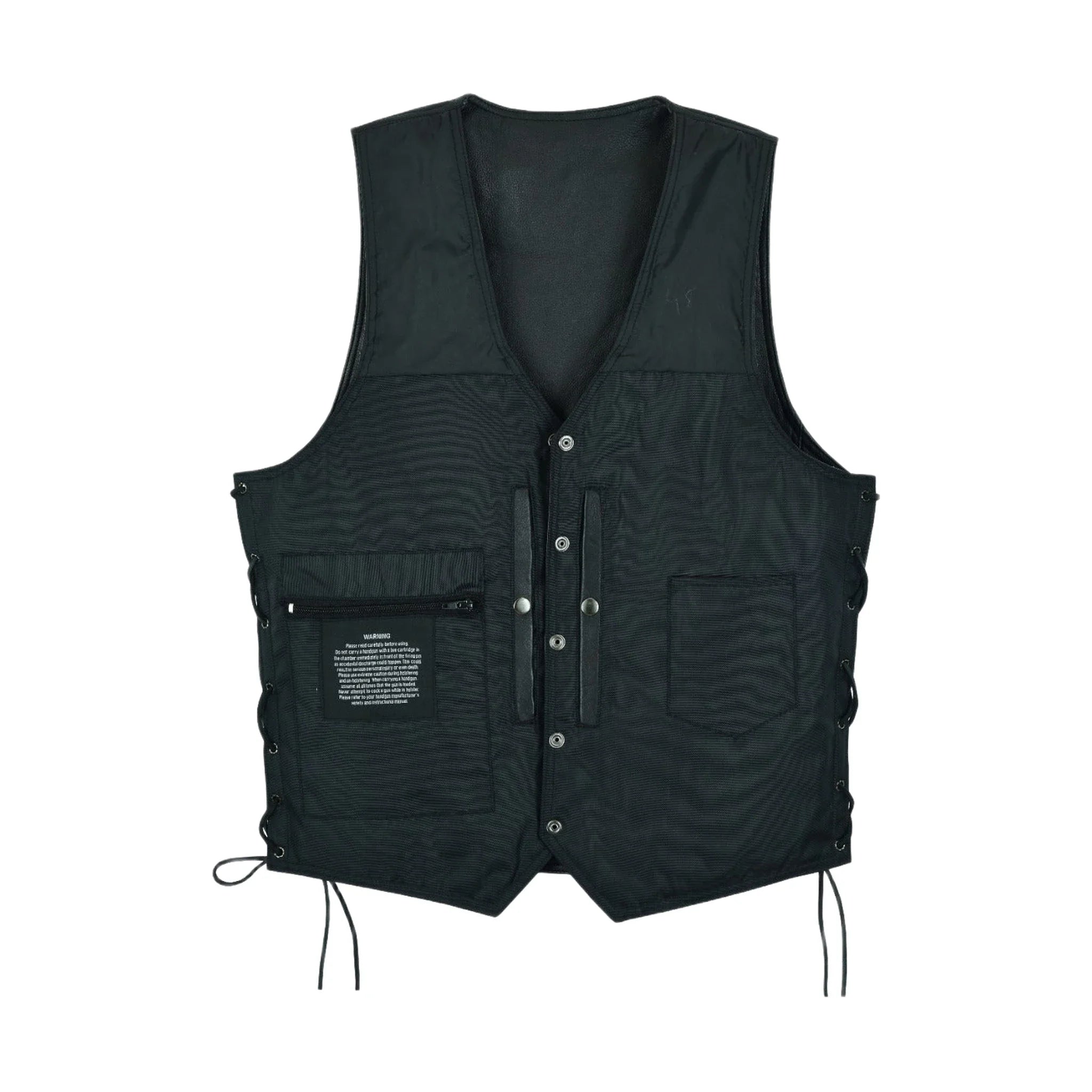 Mens Leather Vest With Concealed Carry inside Pockets Side Laces - Image 5