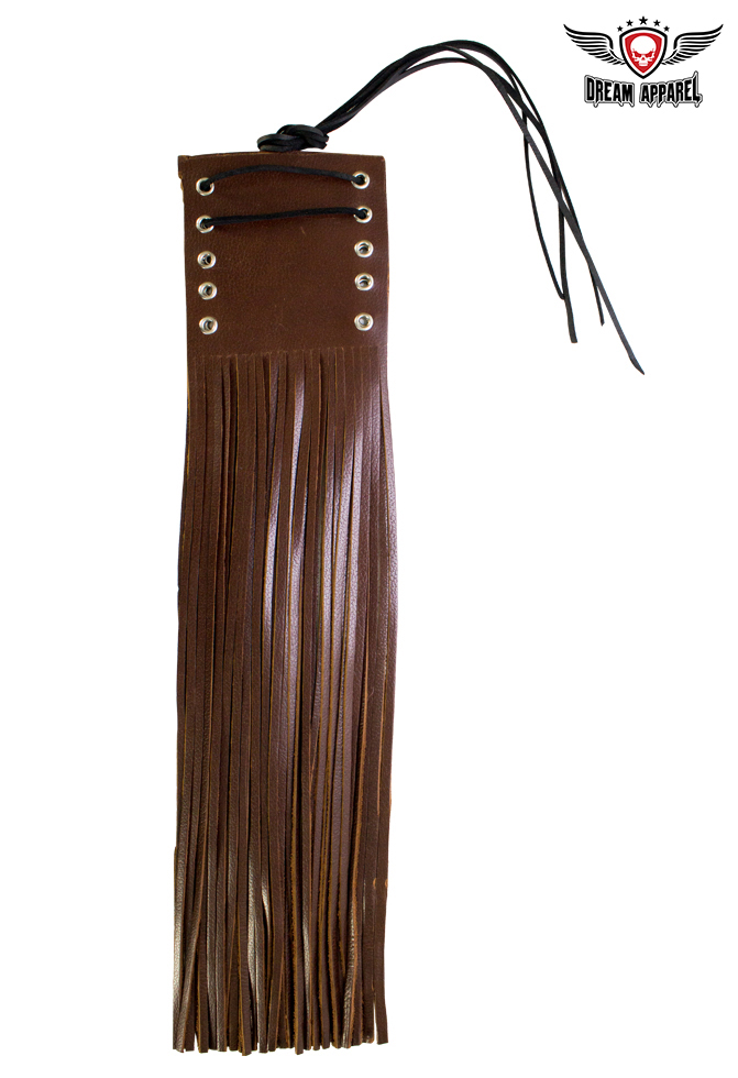 Leather Handlebar Covers Dream Apparel Two-Tone Brown Cowhide with Fringe 22.5 - Image 5