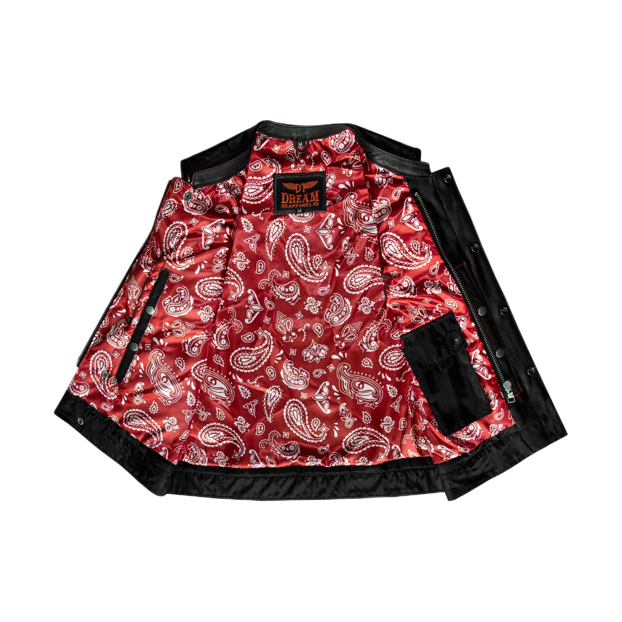 Women Motorcycle Leather CLUB VEST Premium Cowhide Leather Red Paisley Lining - Image 5