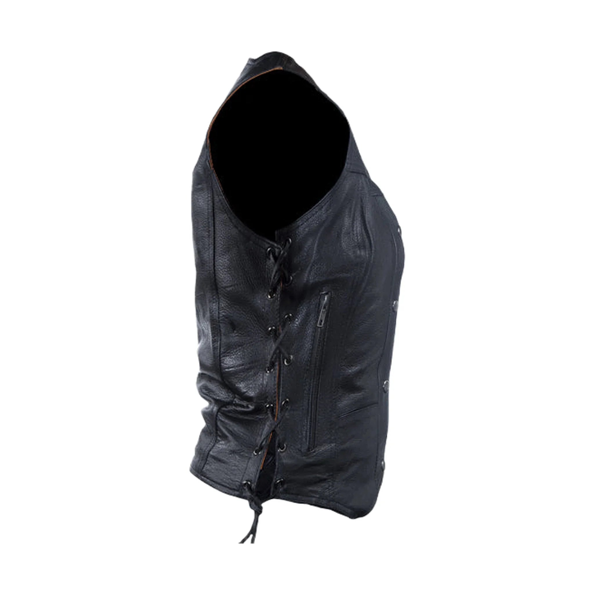 Womens Cowhide Leather Motorcycle Vest With 7 Pockets - Image 5
