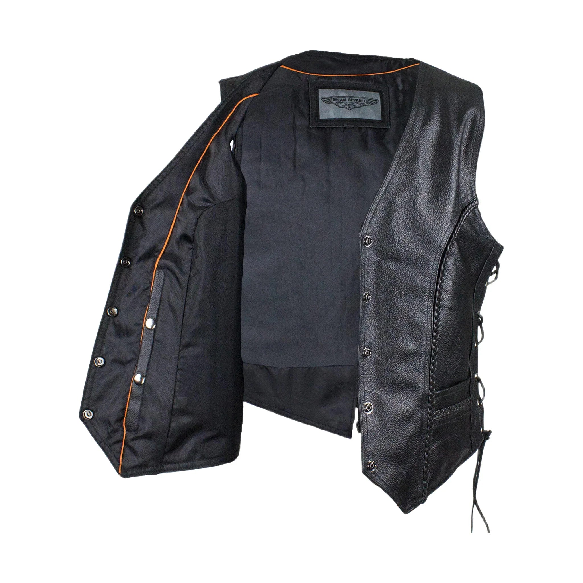 Ladies Cowhide Leather Club Vest Conceal Carry Pockets Side Laces - Image 6