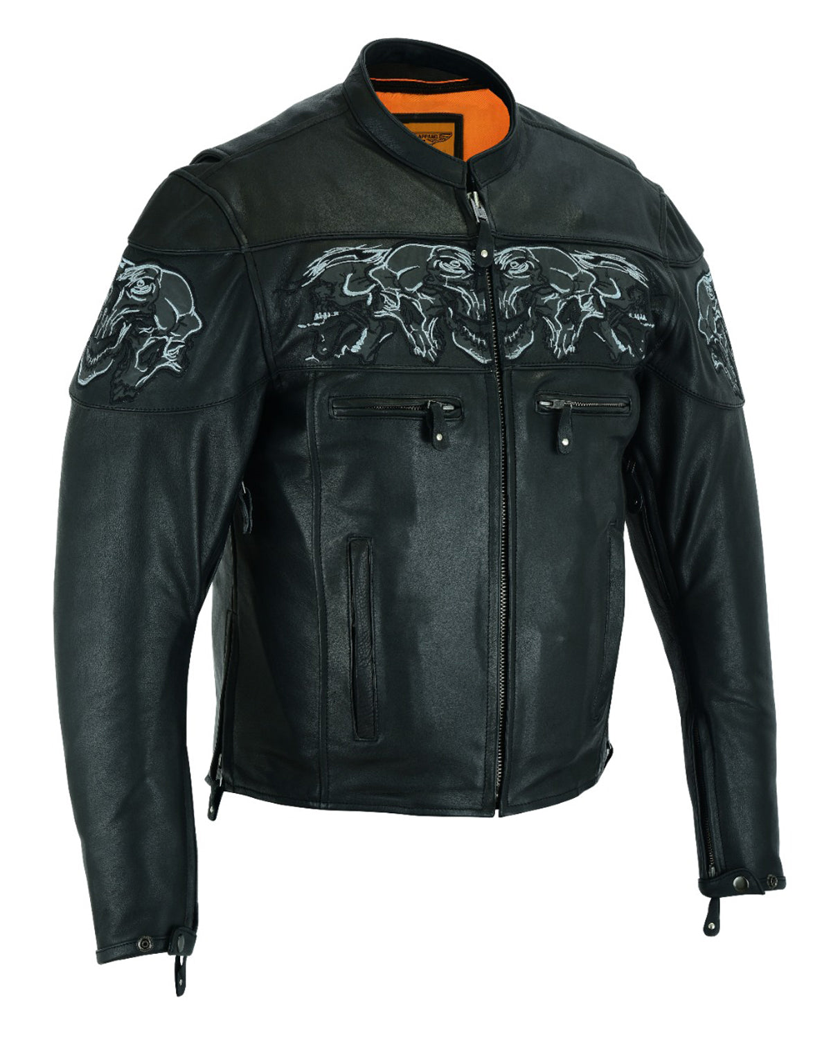 Men's Leather Concealed Carry Racing Jacket with Reflective Skulls Heavy Duty - Image 6