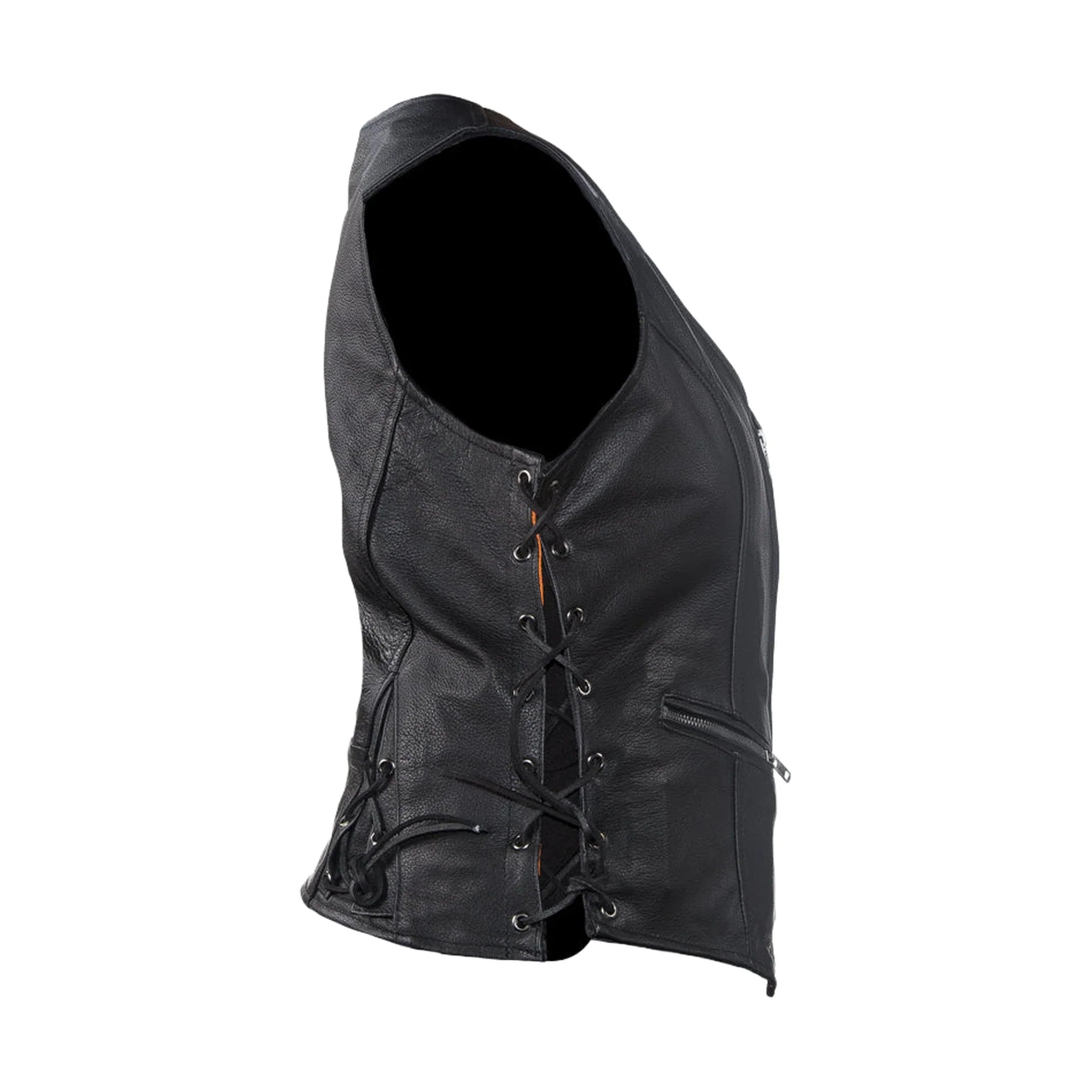 Womens Leather Motorcycle Zip Up Leather Vest With Concealed Carry - Image 6