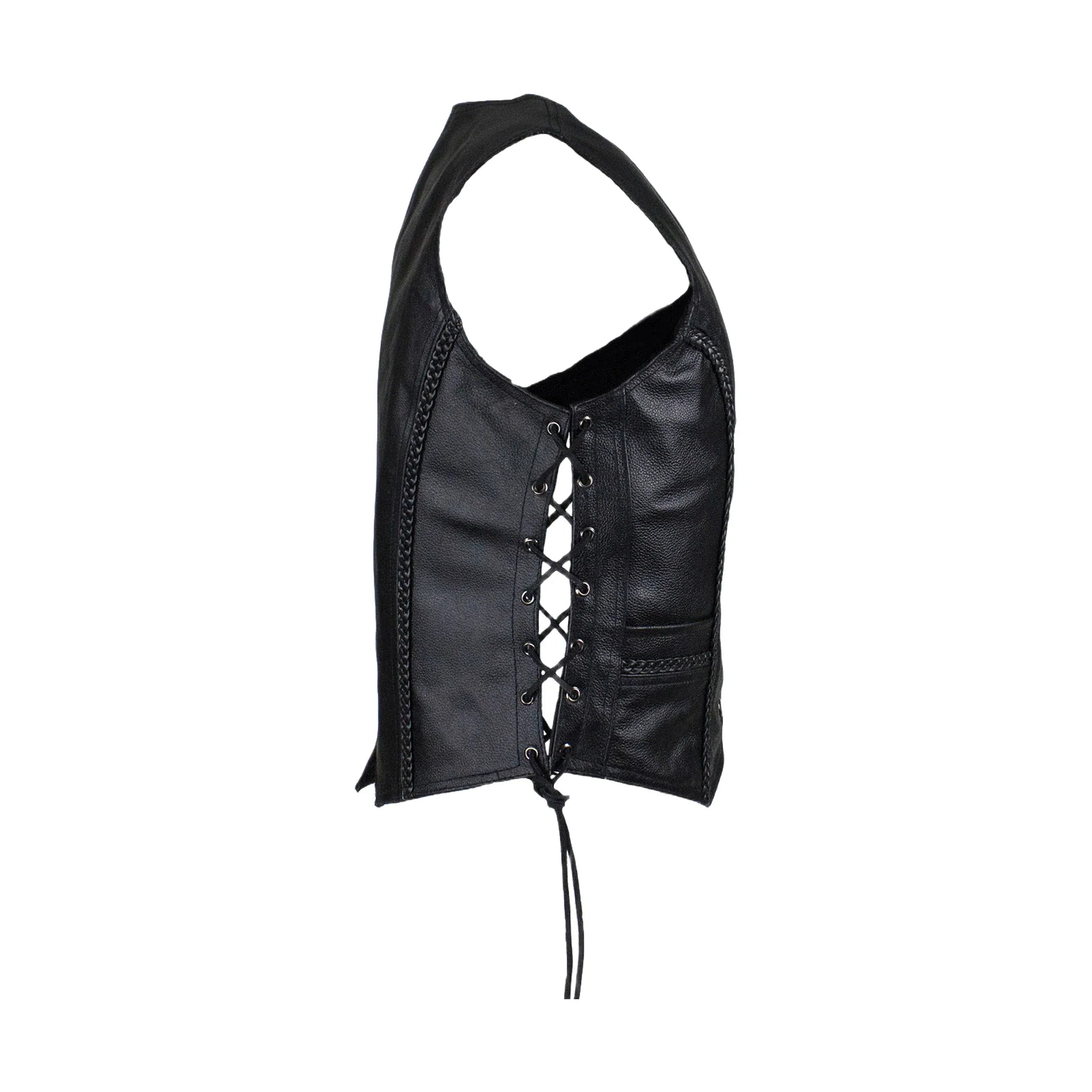 Ladies Cowhide Leather Club Vest Conceal Carry Pockets Side Laces - Image 7