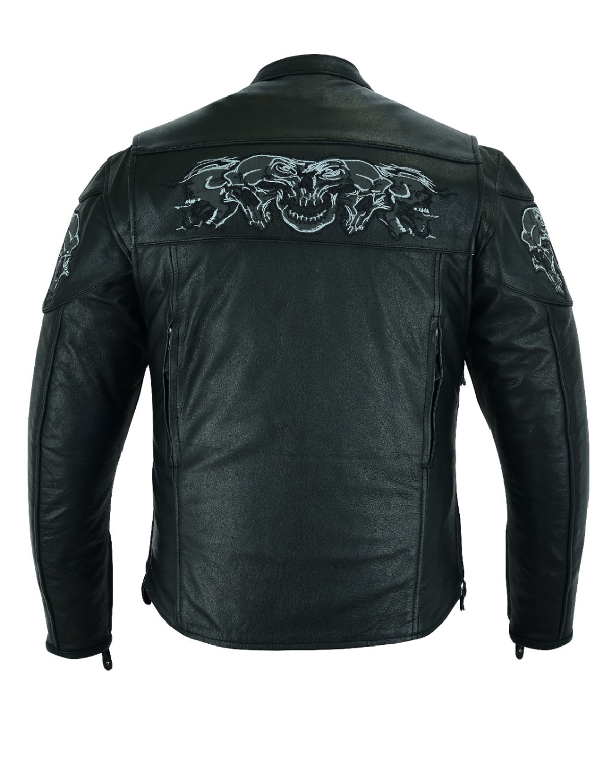 Men's Leather Concealed Carry Racing Jacket with Reflective Skulls Heavy Duty - Image 7