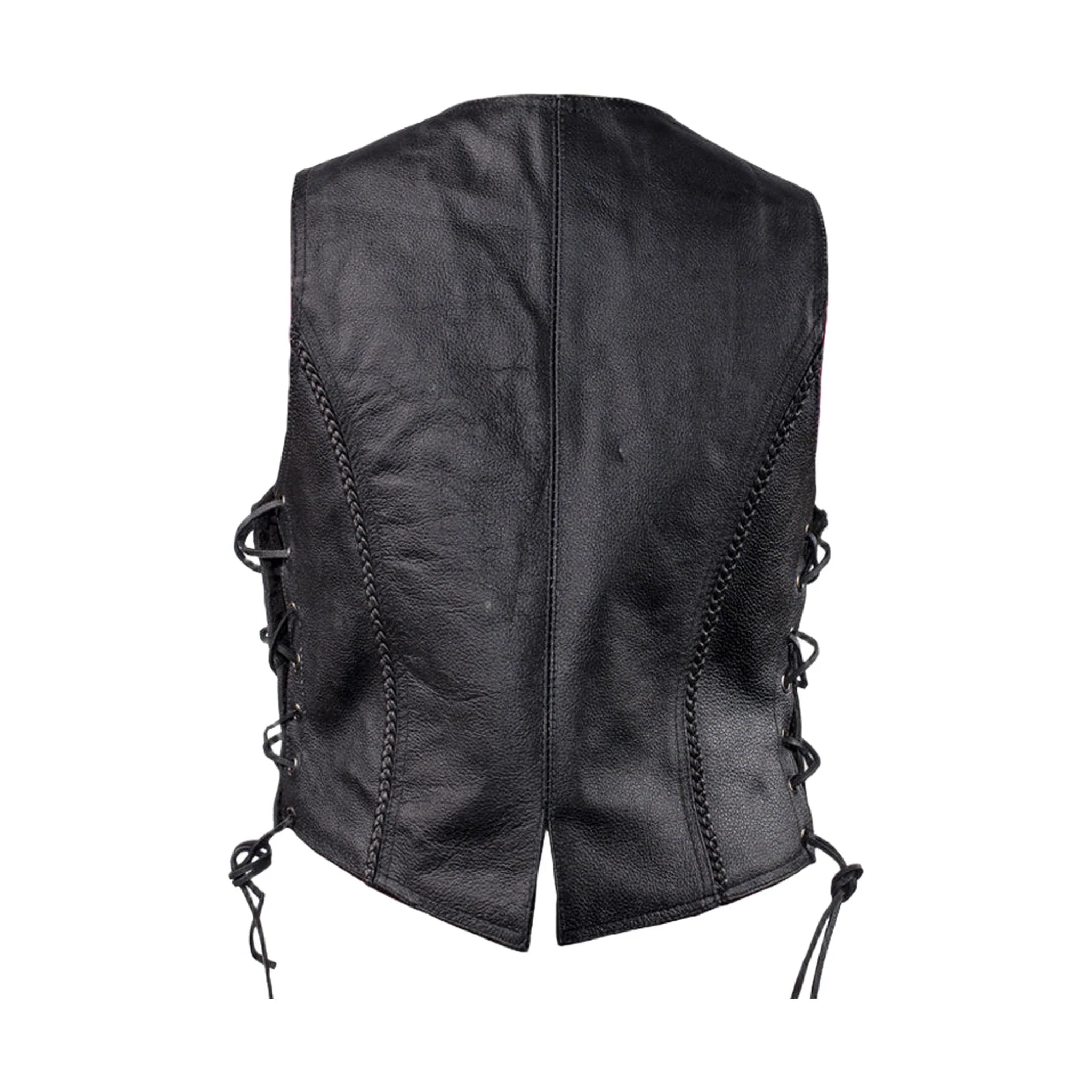 Ladies Cowhide Leather Club Vest Conceal Carry Pockets Side Laces - Image 8