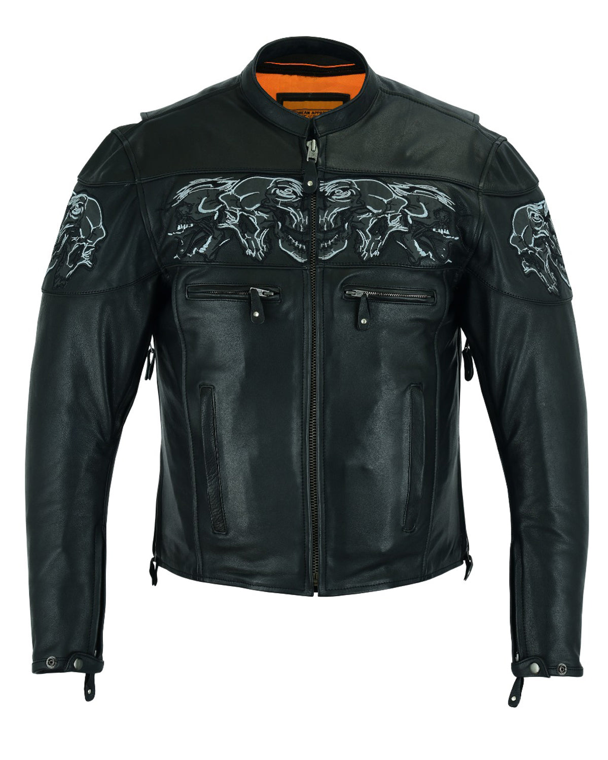Men's Leather Concealed Carry Racing Jacket with Reflective Skulls Heavy Duty - Image 8