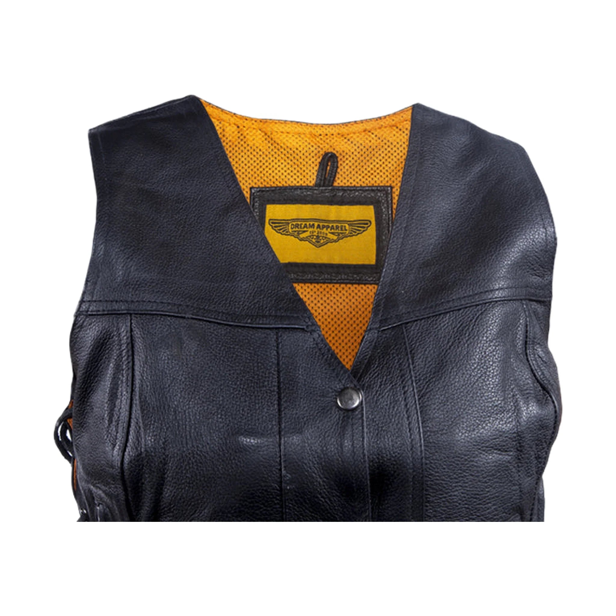 Womens Cowhide Leather Motorcycle Vest With 7 Pockets - Image 8