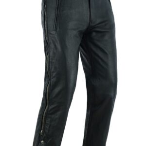 Men's Leather Chap Pants Dream Apparel Black Zippered Adjust Snap Waist