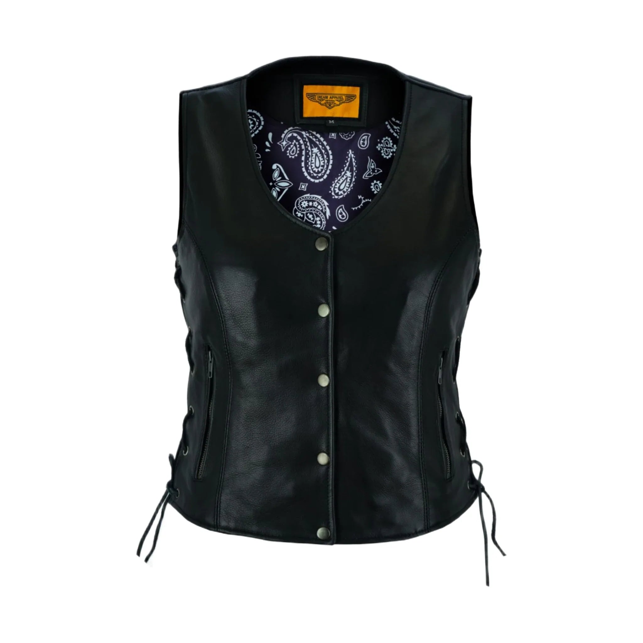 Dream Apparel Womens Vest Purple Paisley Lining Side Laces Conceal Pockets