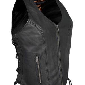 Women Zipper Front Vest Side Laces, Conceal Carry Premium Cowhide Leather