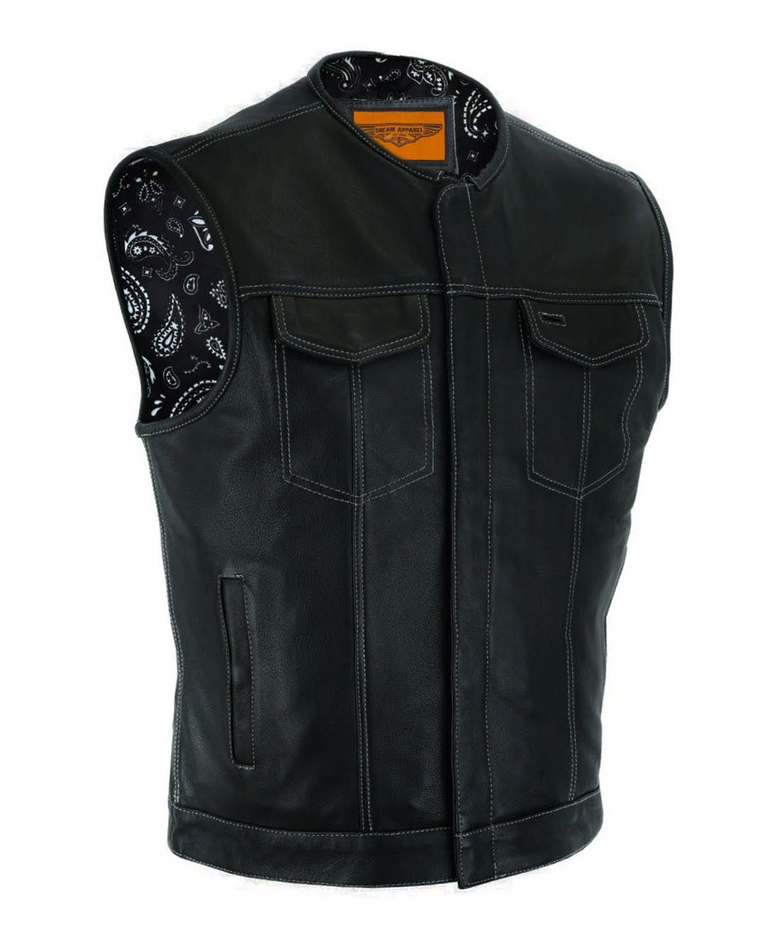 Mens Club Vest Black Paisley Liner, White Thread Front Zipper Conceal Gun - Image 4