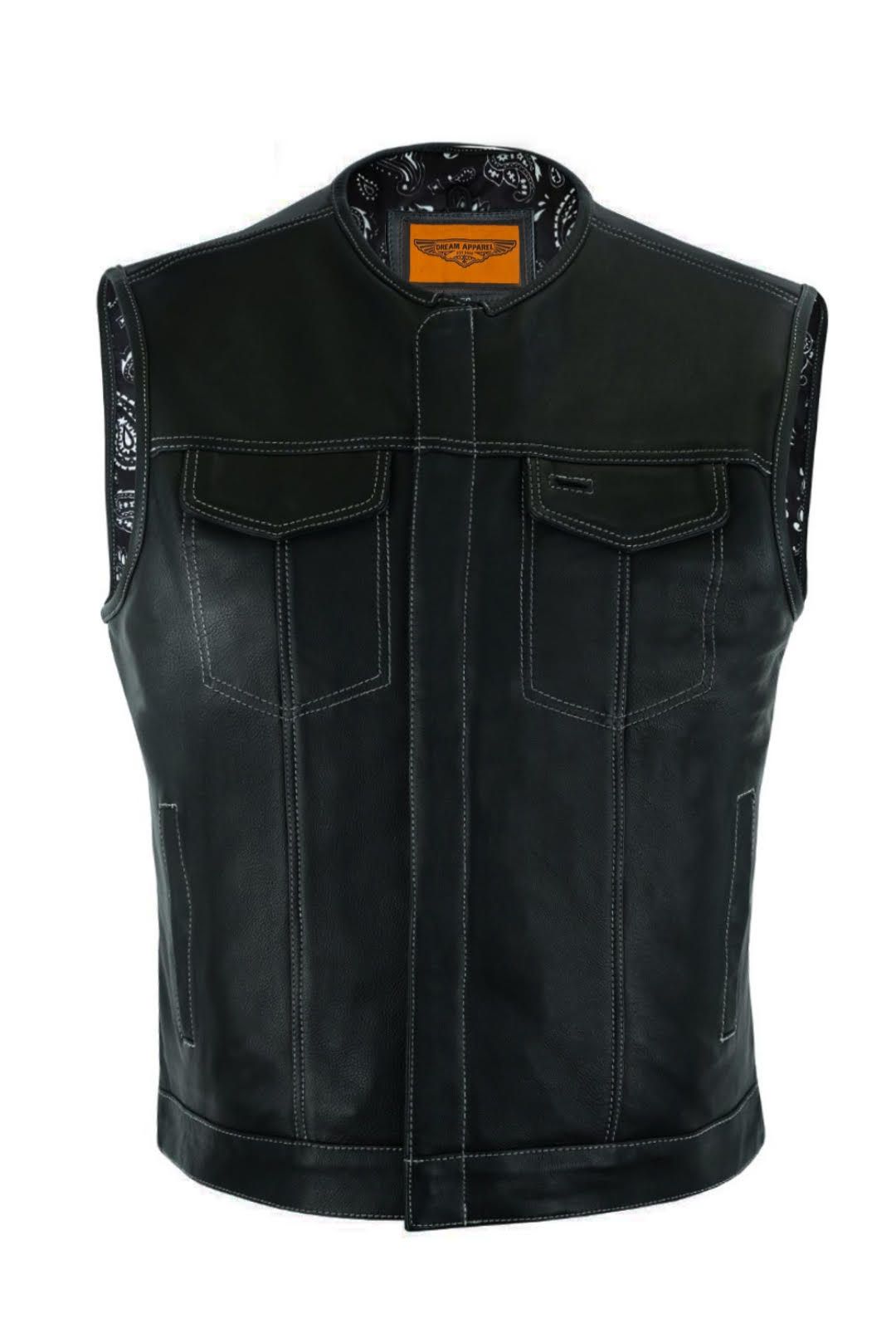Mens Club Vest Black Paisley Liner, White Thread Front Zipper Conceal Gun - Image 5