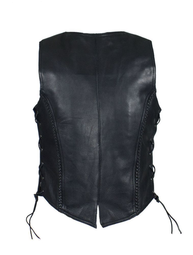 Womens Motorcycle Vest With Braid and Side Laces Conceal Gun Pockets - Image 2