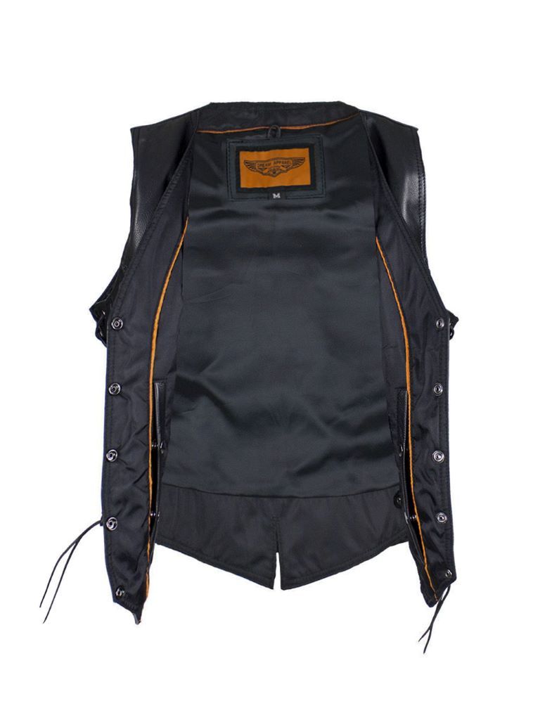 Womens Motorcycle Vest With Braid and Side Laces Conceal Gun Pockets - Image 4