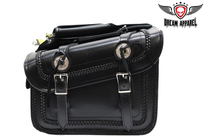 PVC Black Motorcycle Saddlebag with Braid Dream Apparel Universal Waterproof