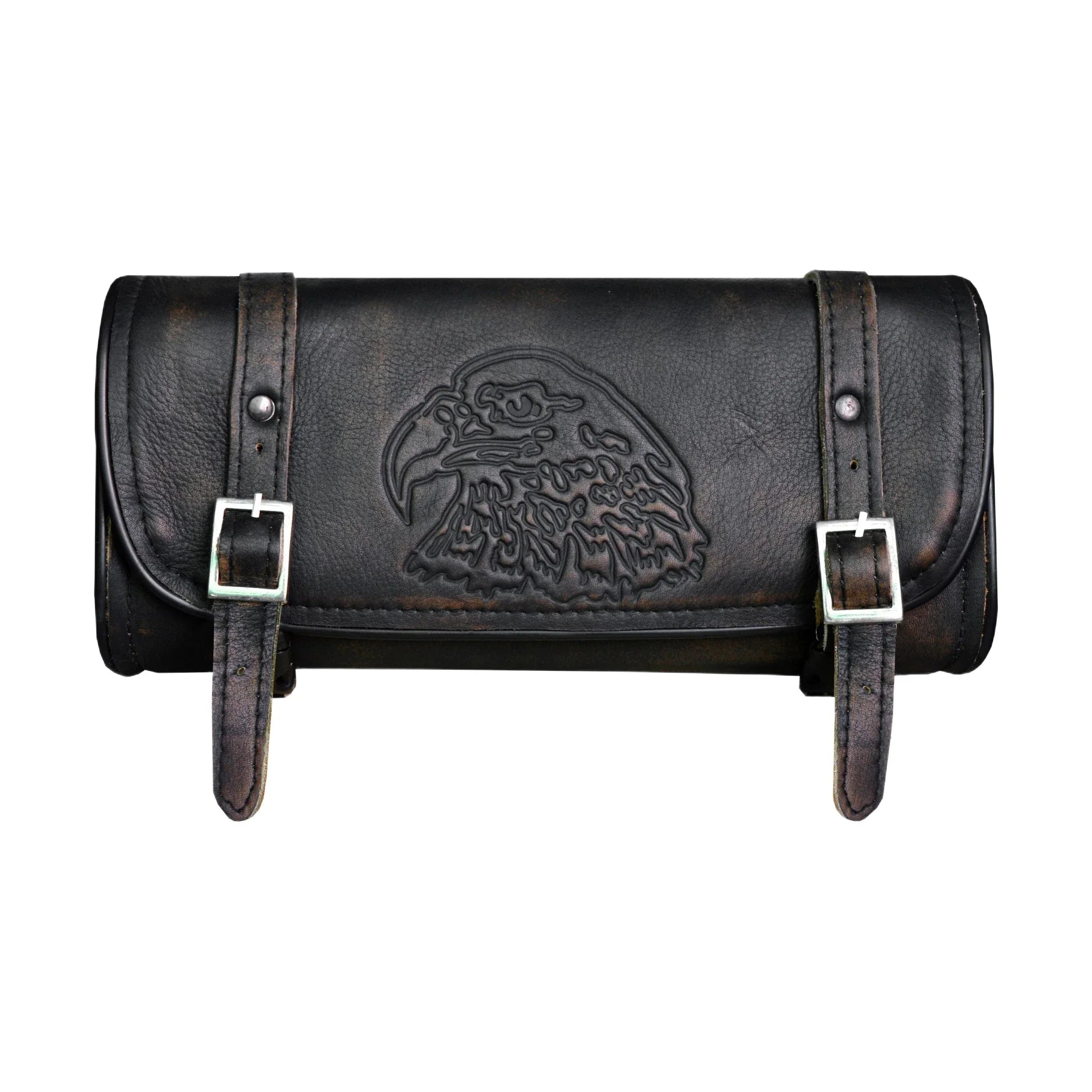 Dream Apparel Distress Brown Leather 12" Motorcycle Tool Bag With Eagle