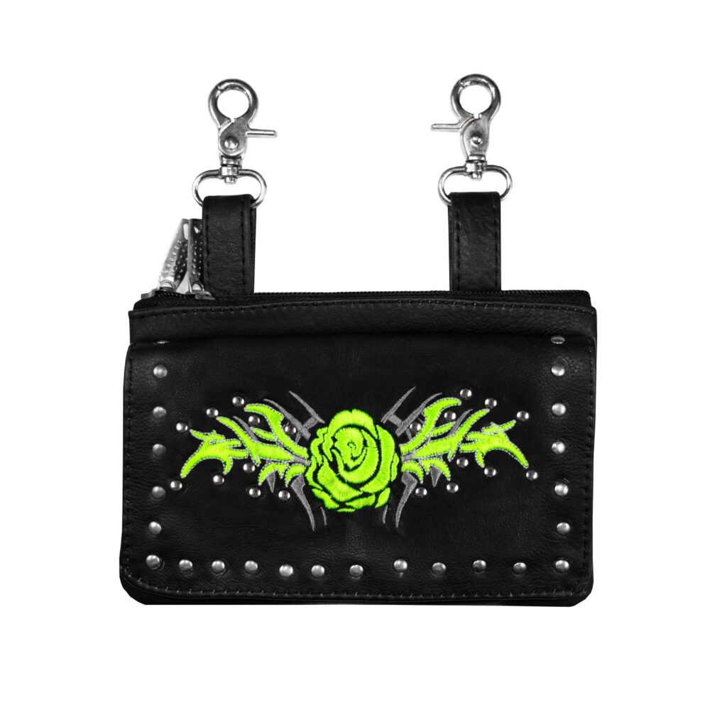 Studded Naked Cowhide Leather Belt Bag Dream Apparel Lime Green Wings
